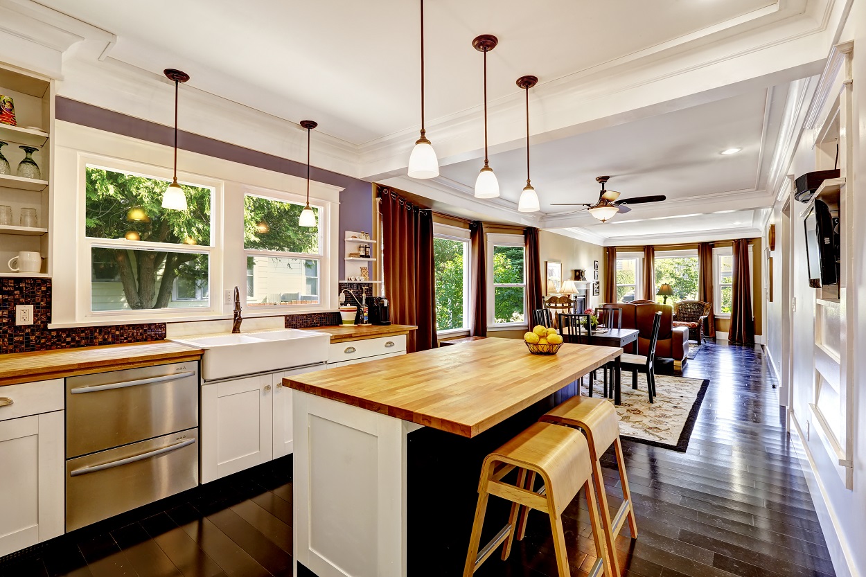 Home Interior In White Tones With Black Hardwood Floor And White